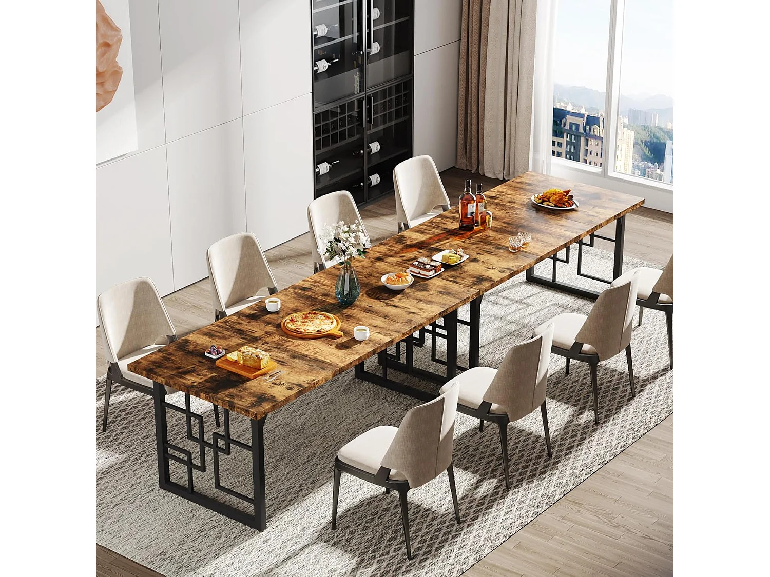 Tavolo da pranzo industriale 160 x 80 cm, tavolo da cucina per 6-8 persone, tavolo da pranzo rettangolare per sala da pranzo, cucina, soggiorno, marrone rustico