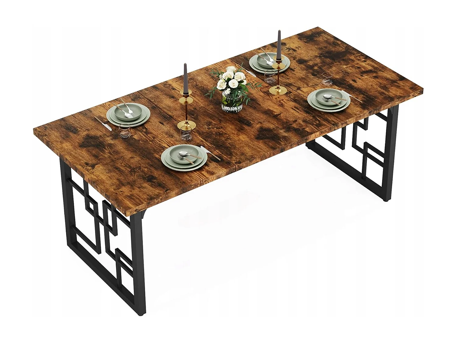 160 x 80 cm Industriële eettafel, keukentafel voor 6-8 personen, rechthoekige eettafel voor eetkamer, keuken, woonkamer, rustiek bruin