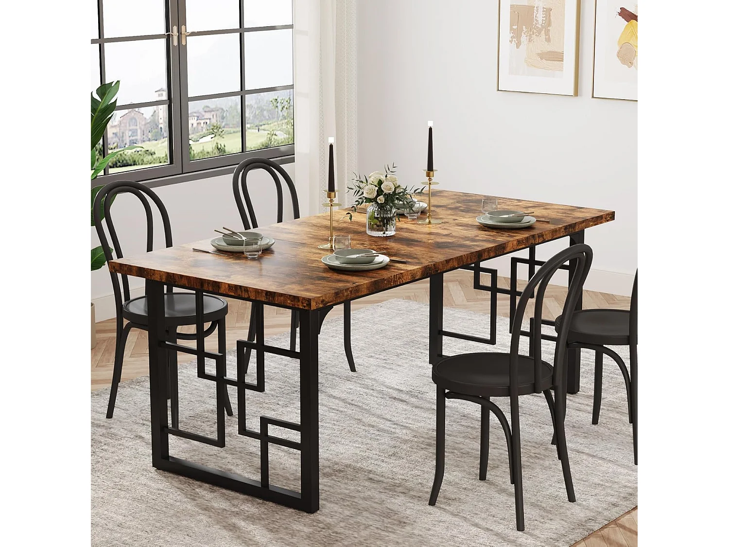 160 x 80 cm Industriële eettafel, keukentafel voor 6-8 personen, rechthoekige eettafel voor eetkamer, keuken, woonkamer, rustiek bruin