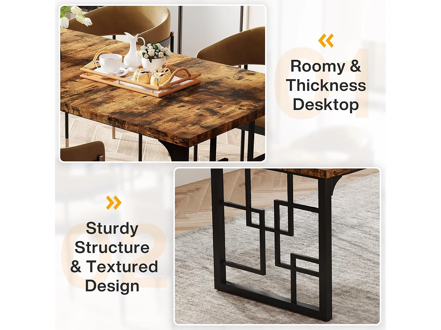 160 x 80 cm Industriële eettafel, keukentafel voor 6-8 personen, rechthoekige eettafel voor eetkamer, keuken, woonkamer, rustiek bruin