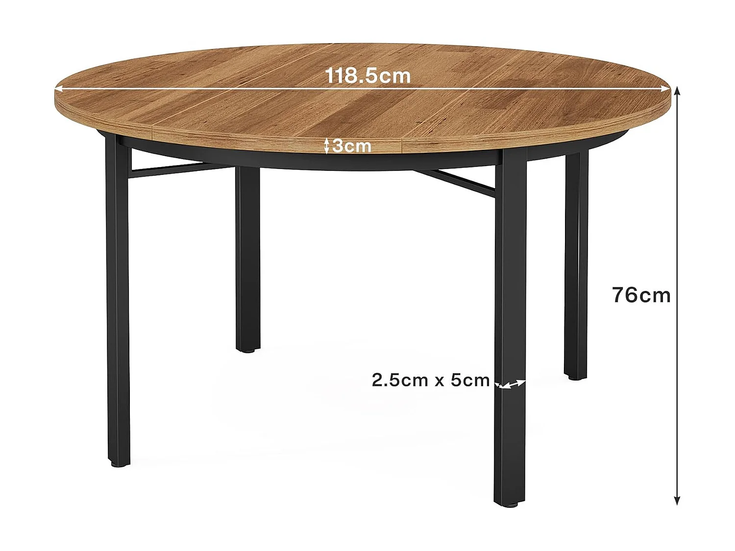 Okrągły stół jadalny dla 4-6 osób, 120 cm, stół kuchenny z solidnymi metalowymi nogami, okrągły stół jadalny
