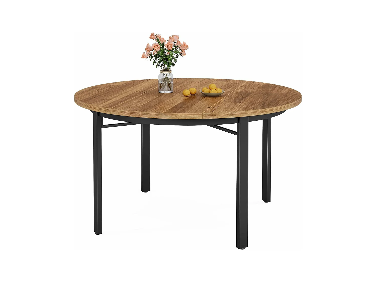 Table à manger ronde pour 4 à 6 personnes, 120 cm, table de cuisine avec pieds en métal solide, table à manger circulaire