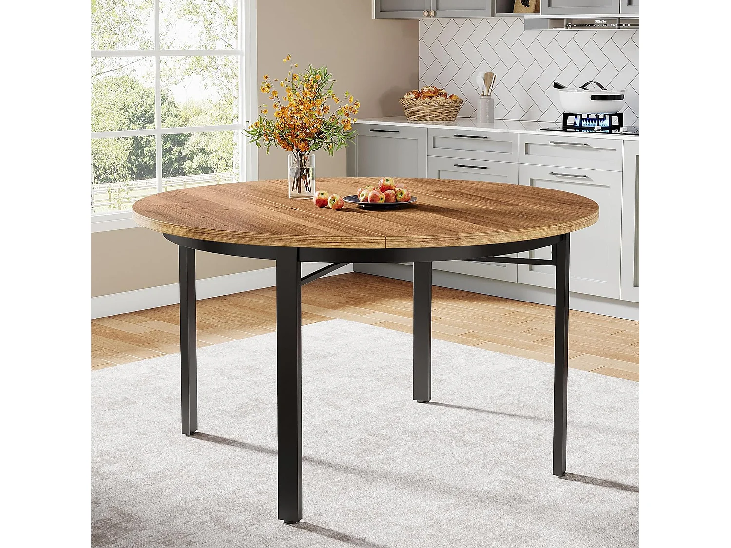 Ronde eettafel voor 4-6 personen, 120 cm, keukentafel met massief metalen poten, ronde eettafel