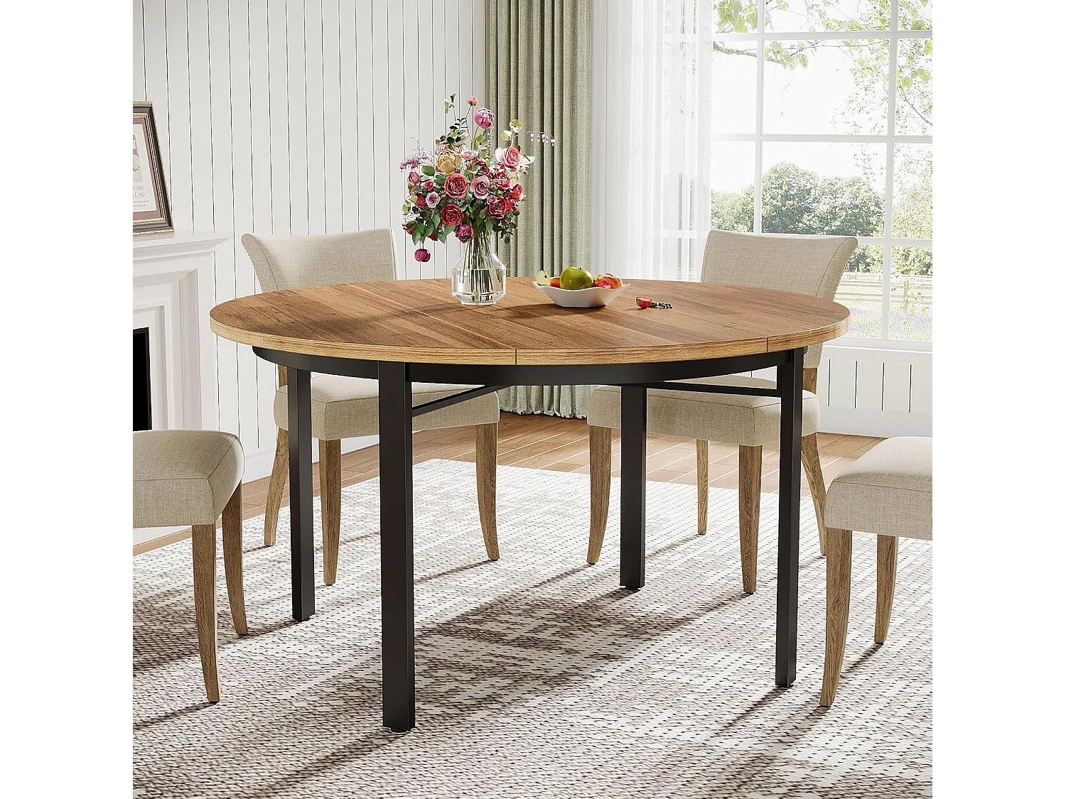 Ronde eettafel voor 4-6 personen, 120 cm, keukentafel met massief metalen poten, ronde eettafel