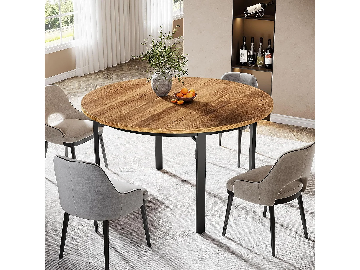 Ronde eettafel voor 4-6 personen, 120 cm, keukentafel met massief metalen poten, ronde eettafel