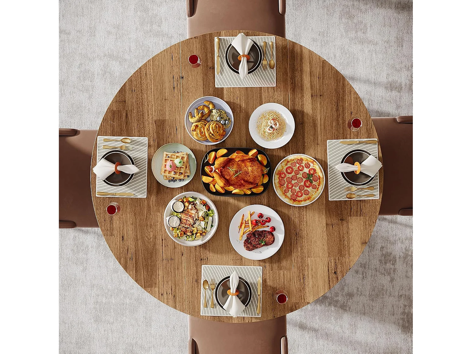 Ronde eettafel voor 4-6 personen, 120 cm, keukentafel met massief metalen poten, ronde eettafel