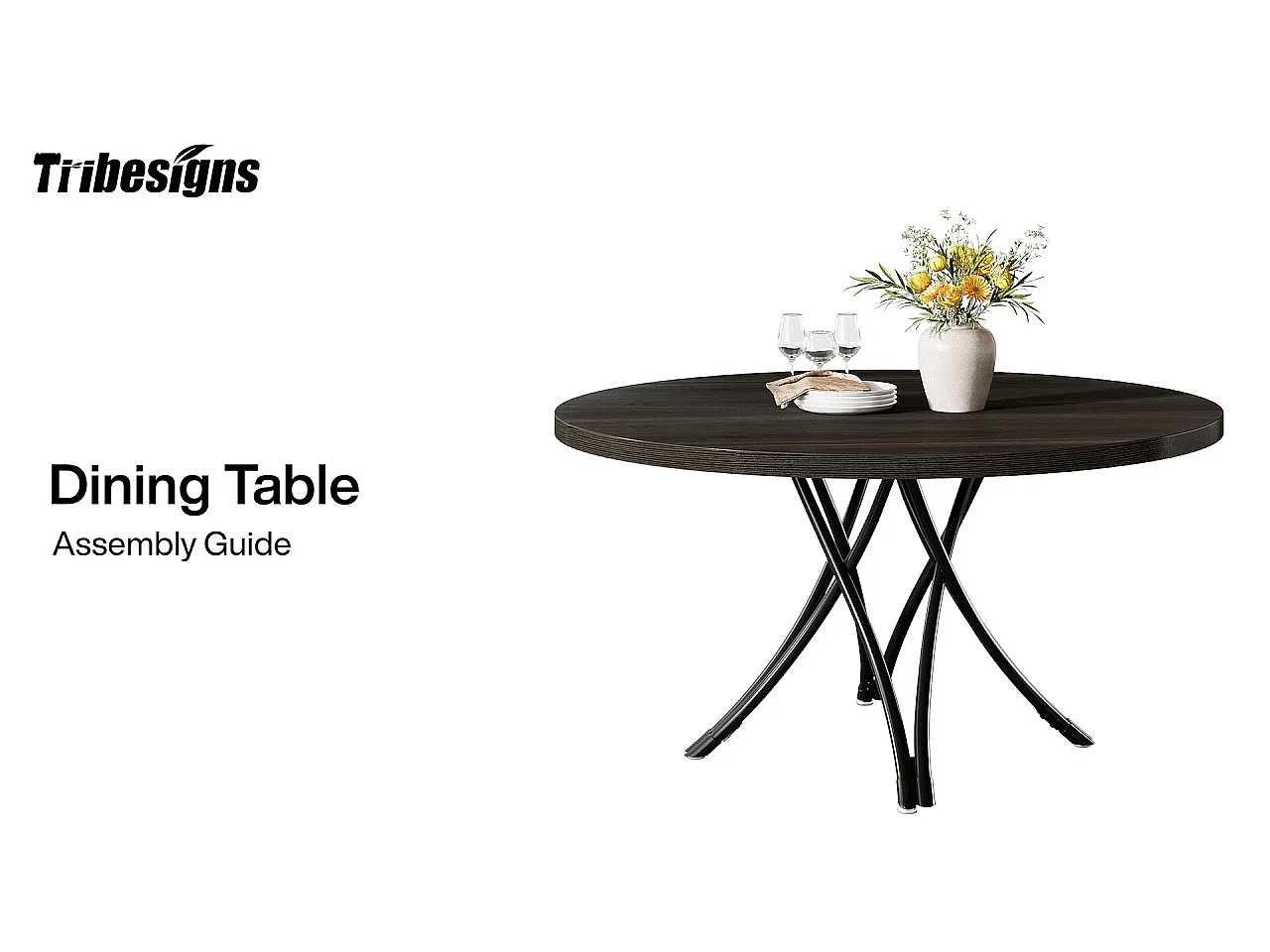 Ronde eettafel, ronde keukentafel, moderne houten eettafel met stevige metalen kruispoten, zwart