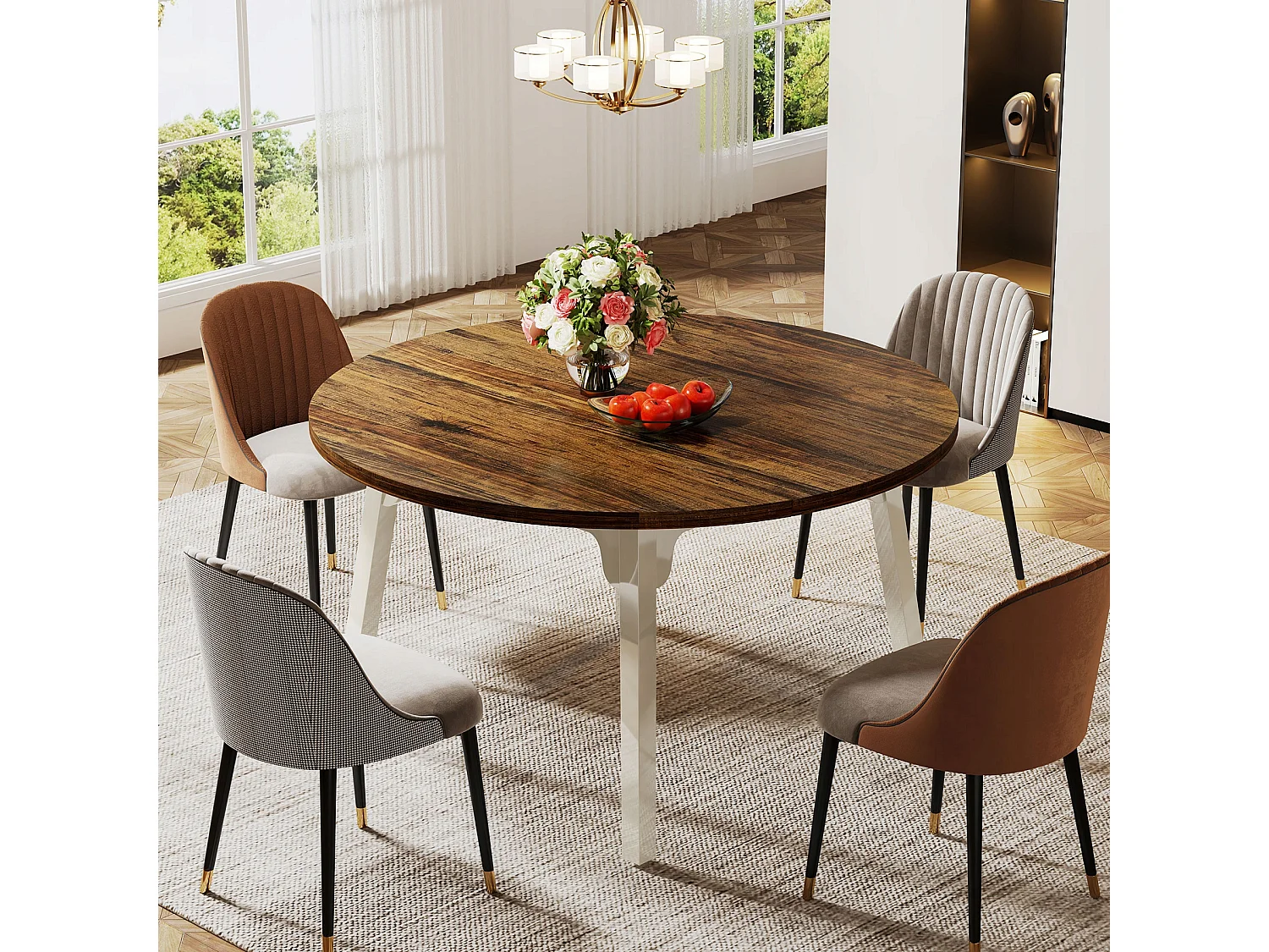 Tavolo da pranzo rotondo per 4-6 persone, tavolo da cucina circolare da 120 cm con superficie in legno strutturato (marrone)