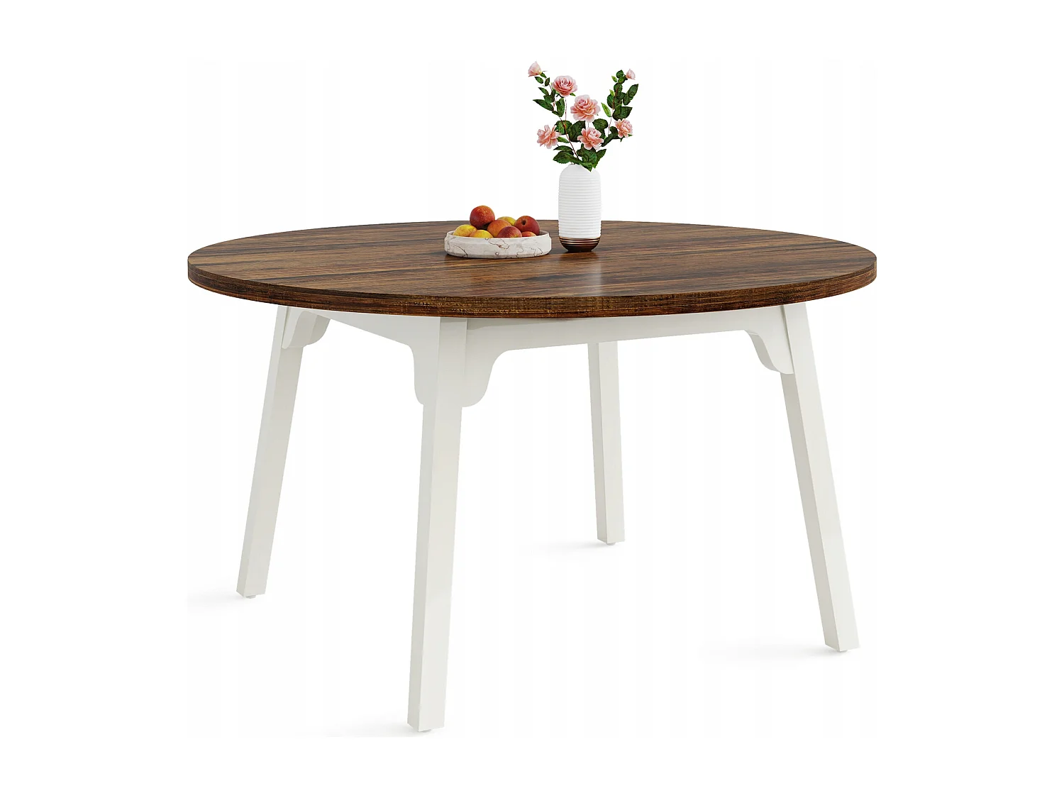 Table de Salle à Manger Ronde pour 4-6 Personnes, Table de Cuisine Circulaire de 120 cm avec Surface texturée en Bois (Marron)