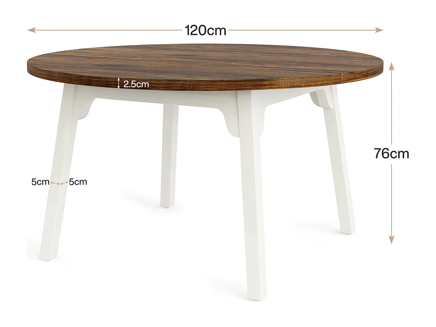 Table de Salle à Manger Ronde pour 4-6 Personnes, Table de Cuisine Circulaire de 120 cm avec Surface texturée en Bois (Marron)