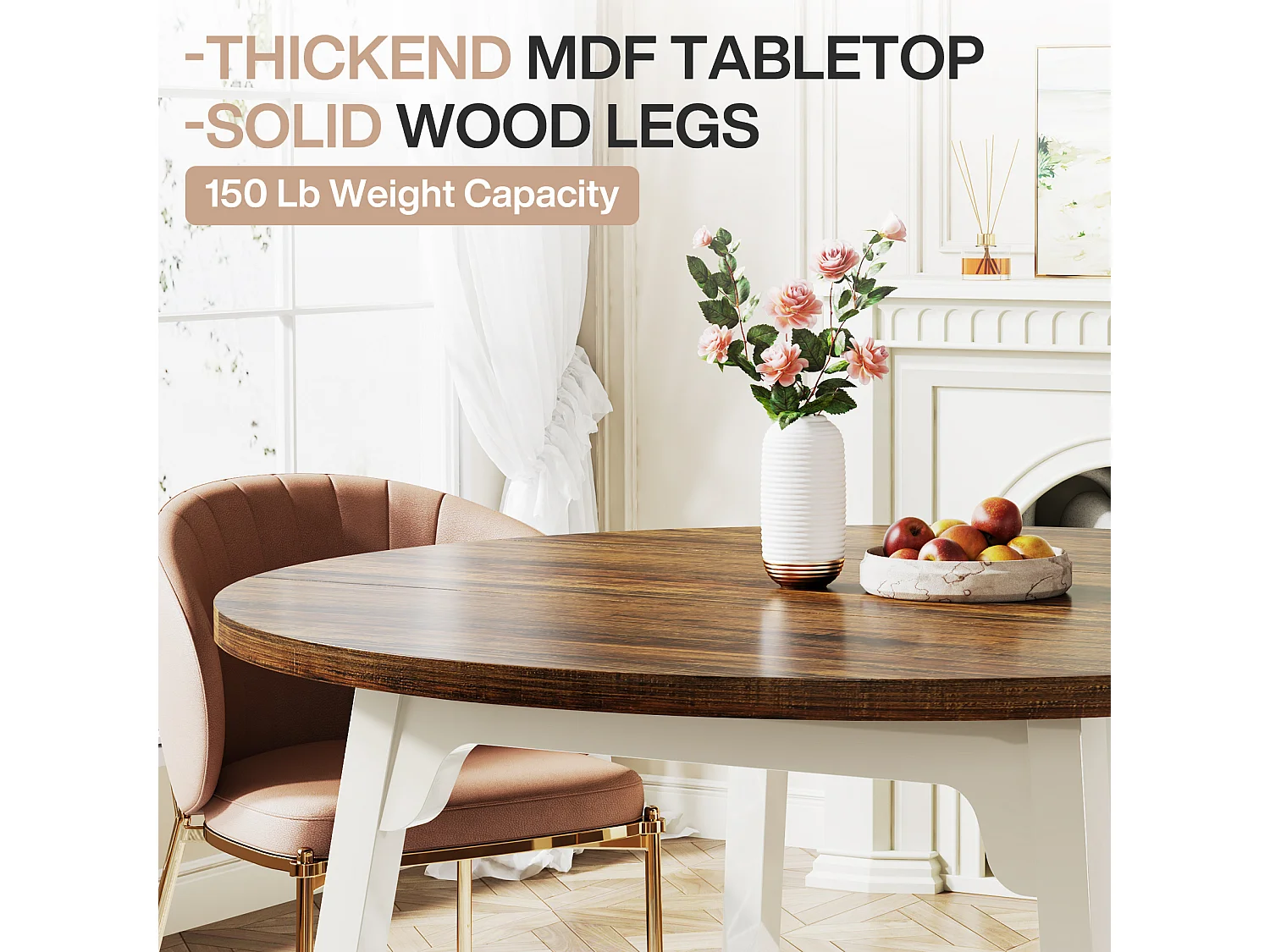 Table de Salle à Manger Ronde pour 4-6 Personnes, Table de Cuisine Circulaire de 120 cm avec Surface texturée en Bois (Marron)