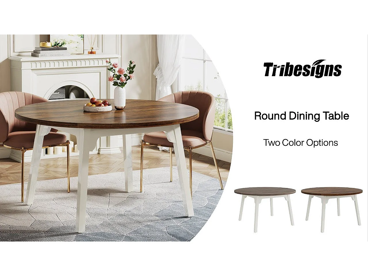 Table de Salle à Manger Ronde pour 4-6 Personnes, Table de Cuisine Circulaire de 120 cm avec Surface texturée en Bois (Marron)