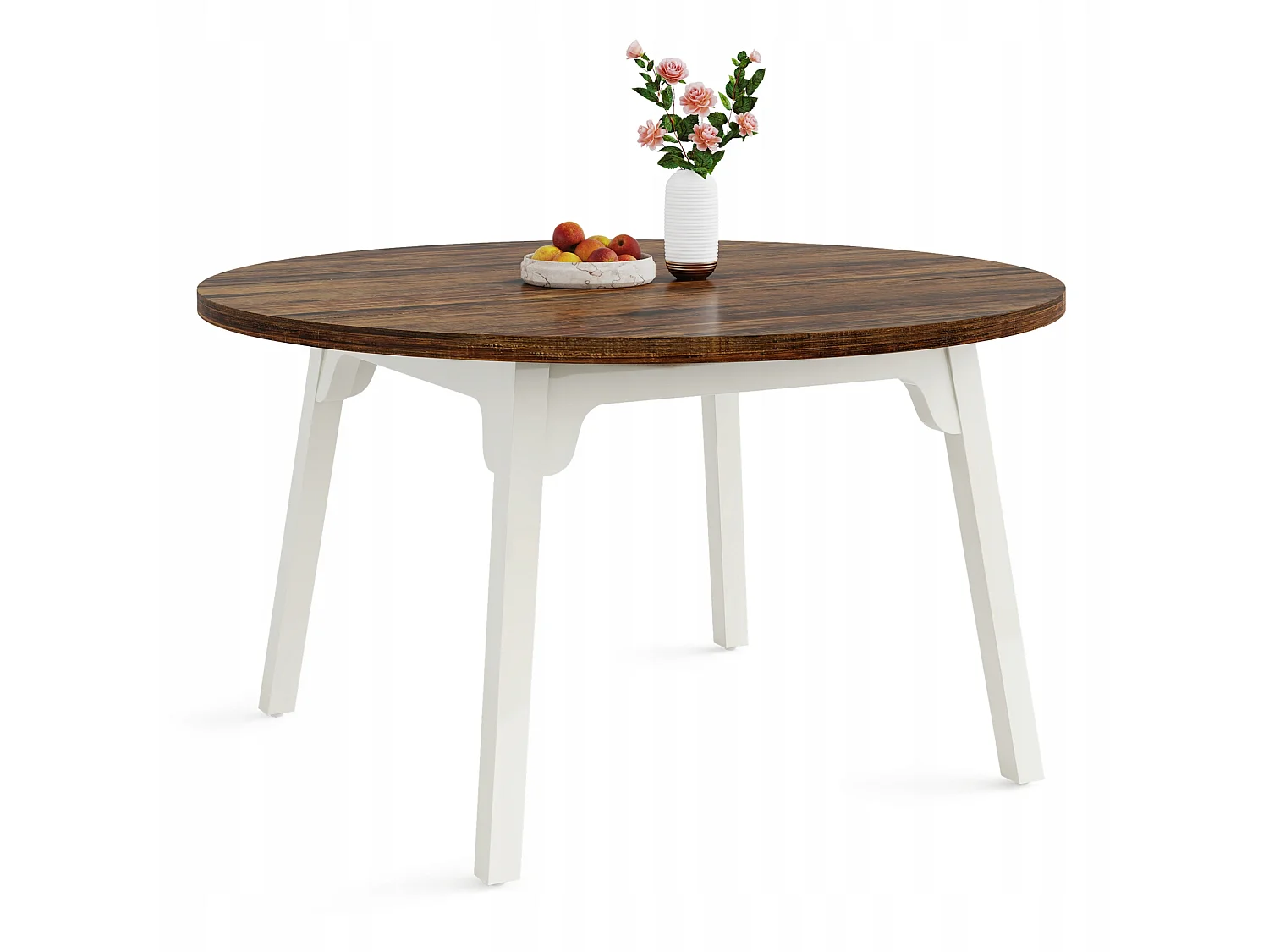 Table de Salle à Manger Ronde pour 4-6 Personnes, Table de Cuisine Circulaire de 120 cm avec Surface texturée en Bois (Marron)