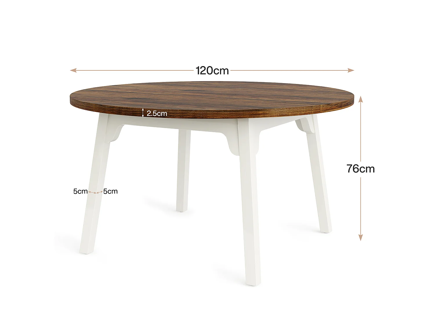 Table de Salle à Manger Ronde pour 4-6 Personnes, Table de Cuisine Circulaire de 120 cm avec Surface texturée en Bois (Marron)