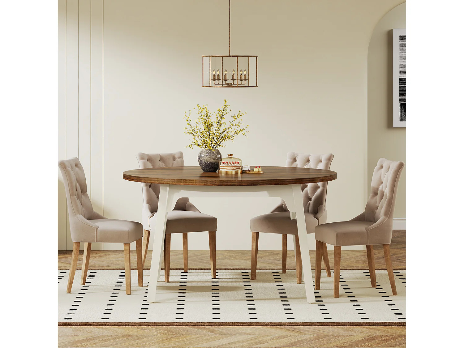 Table de Salle à Manger Ronde pour 4-6 Personnes, Table de Cuisine Circulaire de 120 cm avec Surface texturée en Bois (Marron)