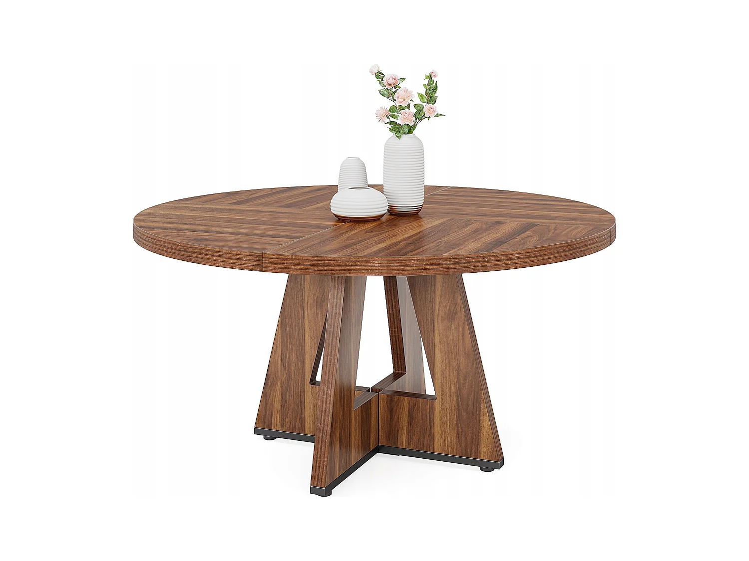 Table ronde pour salle à manger, cuisine, salle à manger, salon, 120 cm, pour 4 personnes, marron rustique (table uniquement)