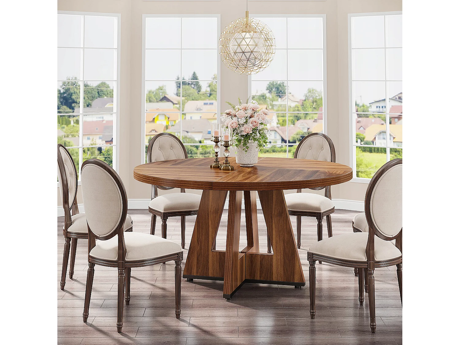 Rundtisch für Esszimmer, Küche, Esszimmer, Wohnzimmer, 120 cm, für 4 Personen, rustiches Brauntön (nur der Tisch)