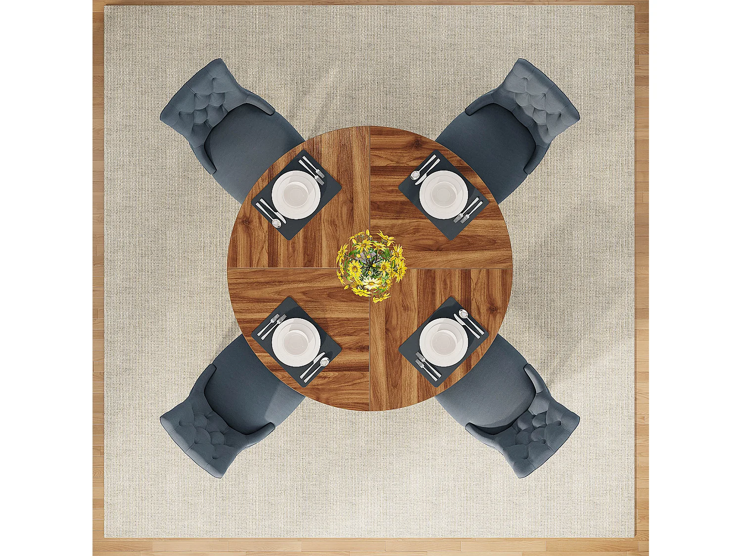 Rundtisch für Esszimmer, Küche, Esszimmer, Wohnzimmer, 120 cm, für 4 Personen, rustiches Brauntön (nur der Tisch)