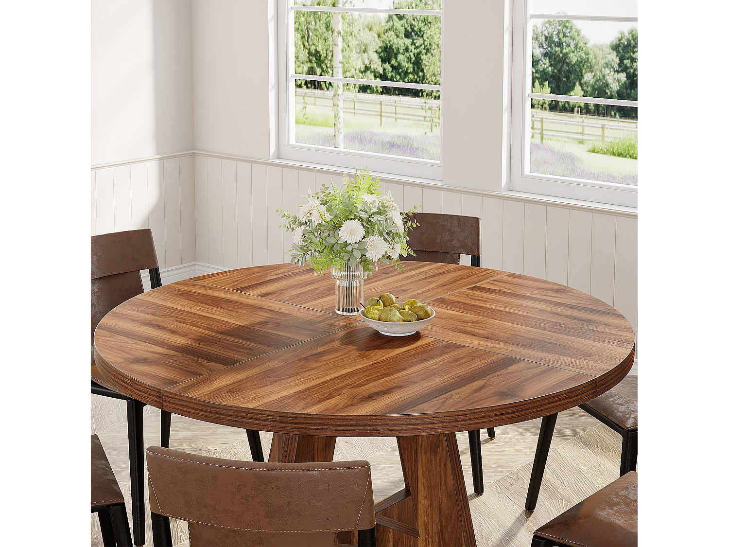 Rundtisch für Esszimmer, Küche, Esszimmer, Wohnzimmer, 120 cm, für 4 Personen, rustiches Brauntön (nur der Tisch)