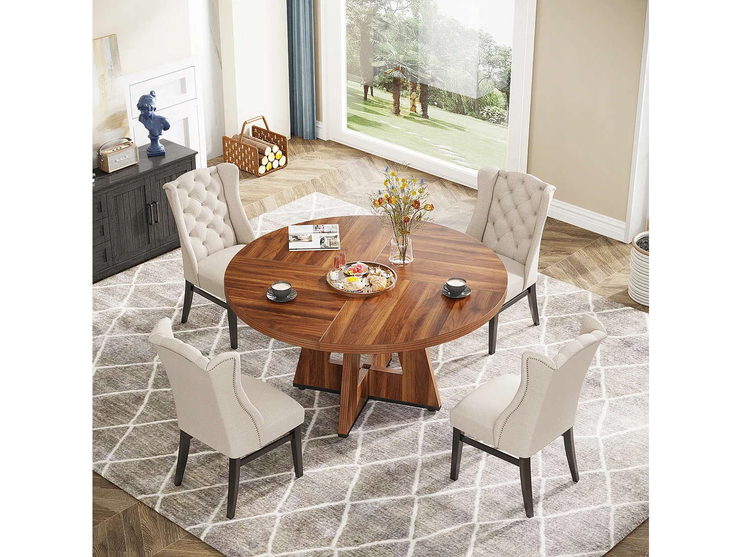 Table ronde pour salle à manger, cuisine, salle à manger, salon, 120 cm, pour 4 personnes, marron rustique (table uniquement)