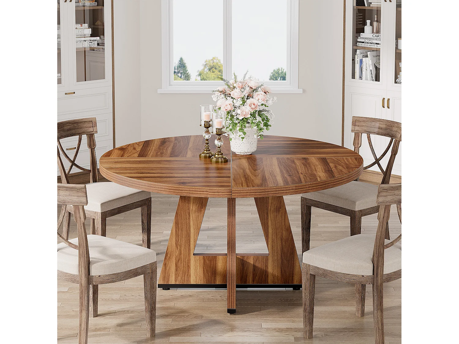 Table ronde pour salle à manger, cuisine, salle à manger, salon, 120 cm, pour 4 personnes, marron rustique (table uniquement)