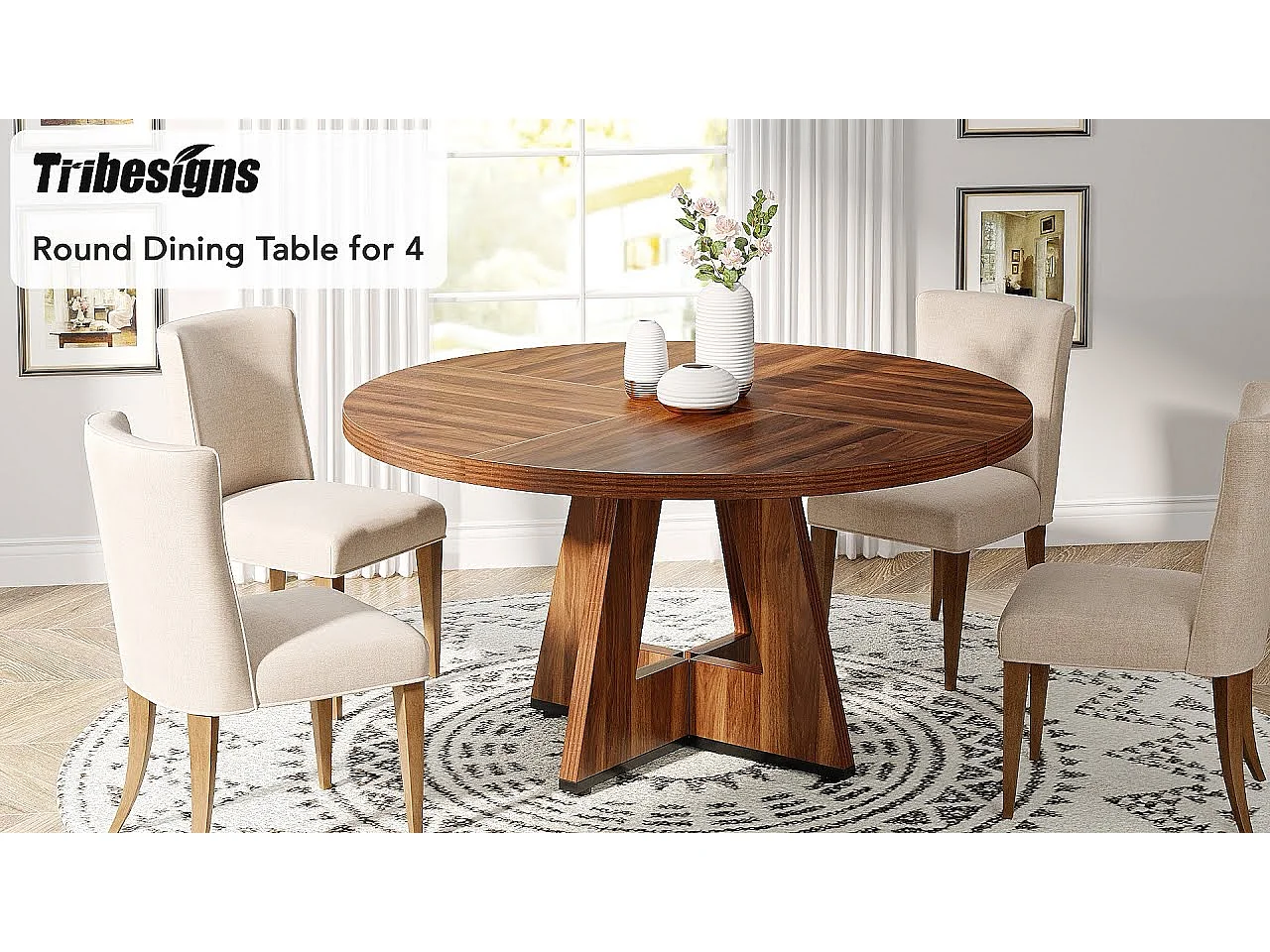 Table ronde pour salle à manger, cuisine, salle à manger, salon, 120 cm, pour 4 personnes, marron rustique (table uniquement)