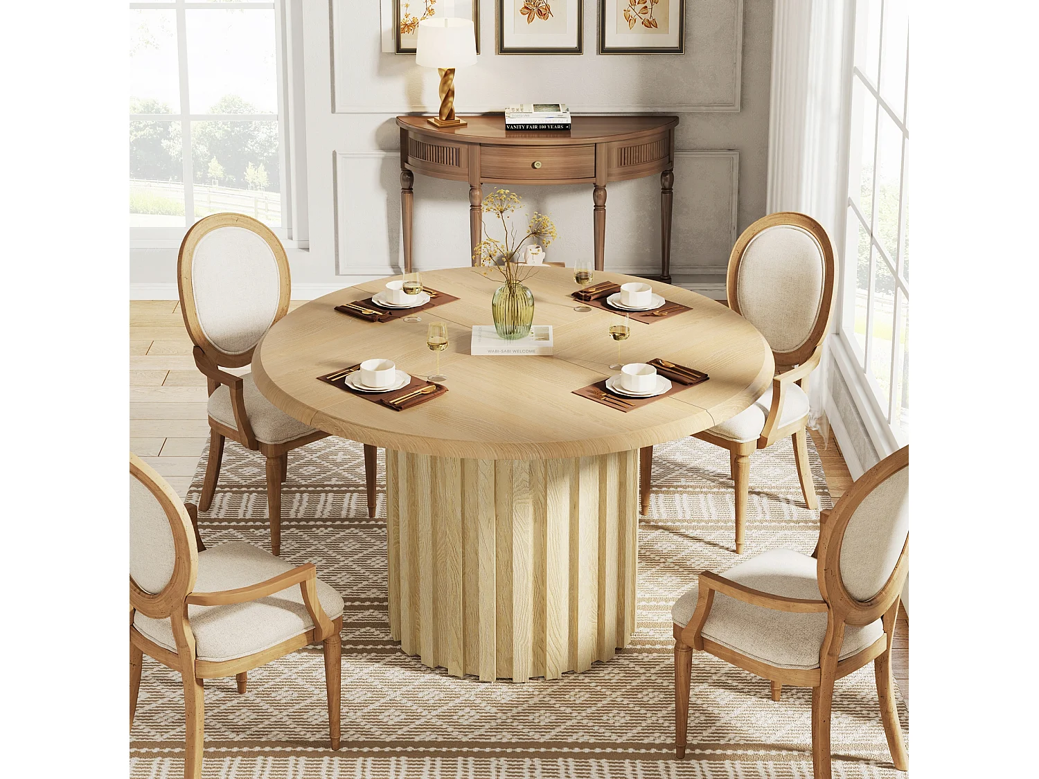 Table à Manger Ronde pour 4 Personnes, 120 cm Table de Cuisine Ronde Moderne avec Surface