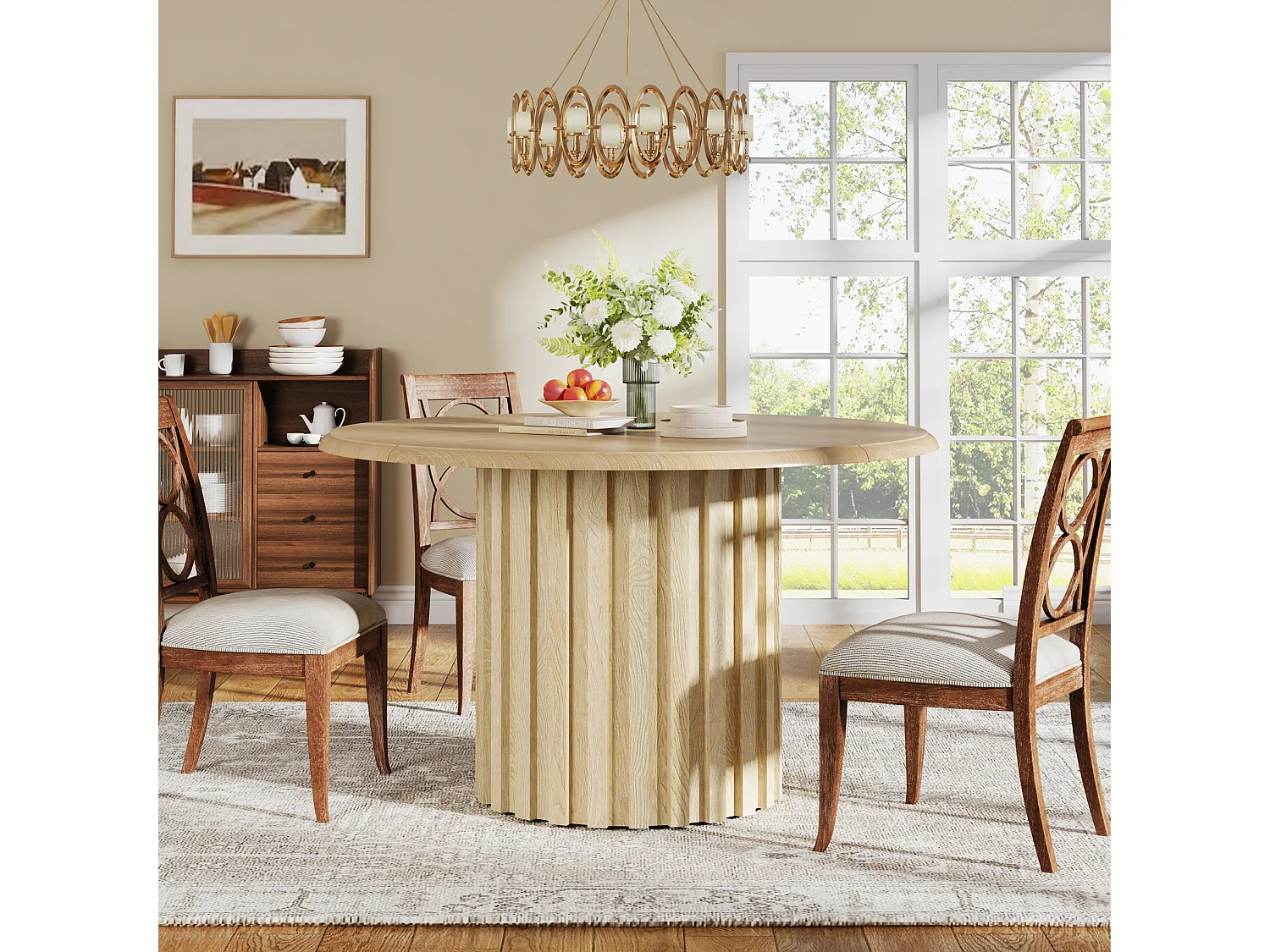 Table à Manger Ronde pour 4 Personnes, 120 cm Table de Cuisine Ronde Moderne avec Surface