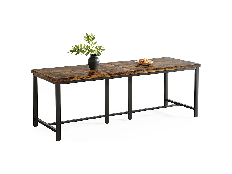 Mesa de comedor de 200 cm de largo para 6 a 8 personas, gran mesa de cocina rectangular de madera industrial, de color marrón rústico.