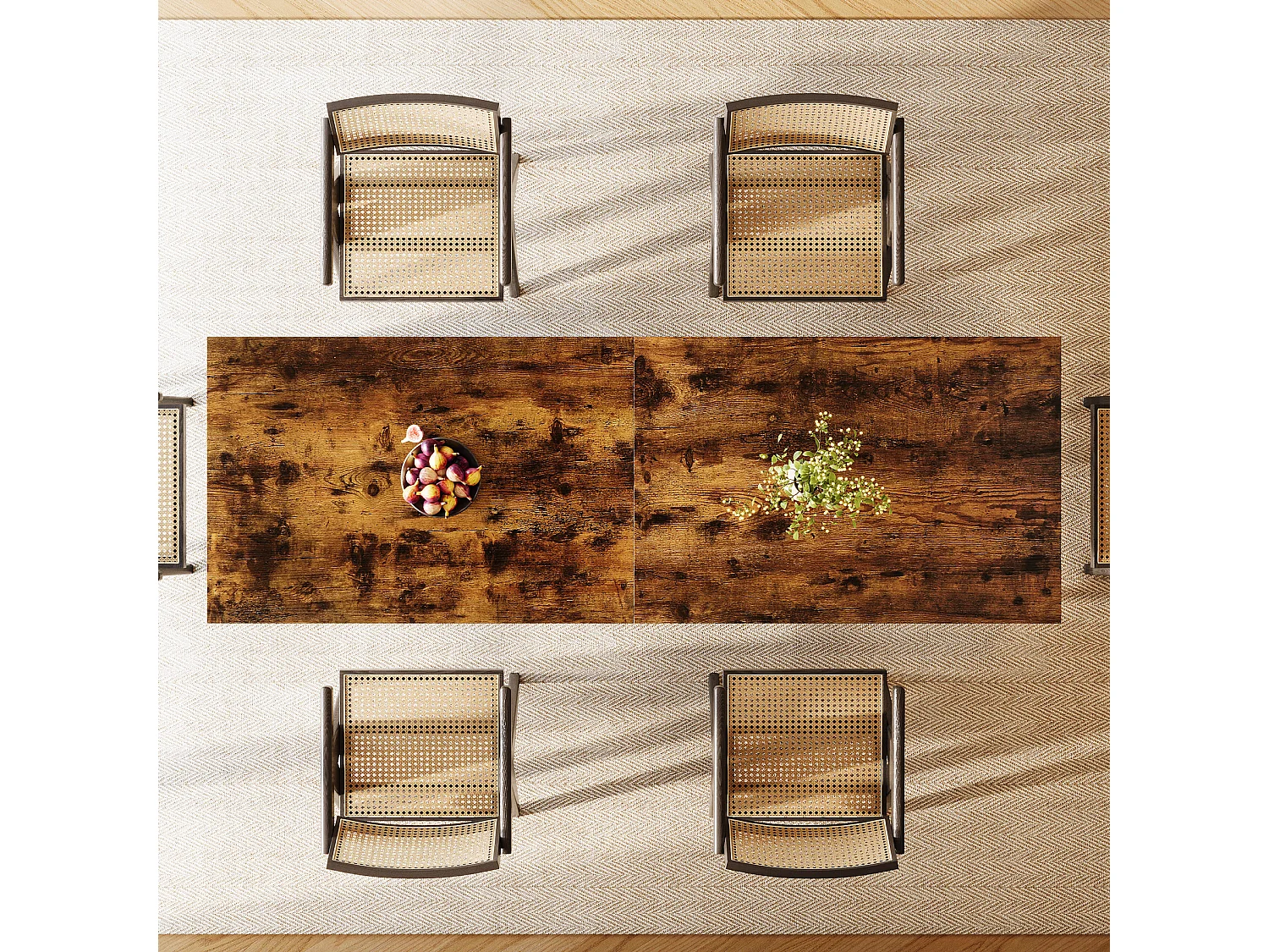 Table à manger de 200 cm de long pour 6 à 8 personnes, grande table de cuisine rectangulaire industrielle en bois, marron rustique