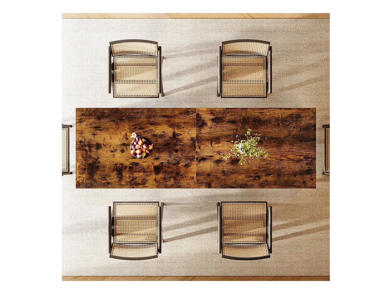 Eettafel van 200 cm lang voor 6-8 personen, grote rechthoekige industriële houten keukentafel, rustiek bruin