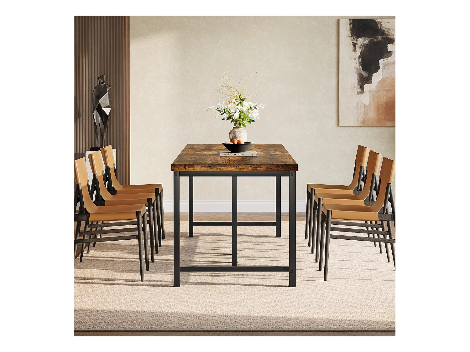 Eettafel van 200 cm lang voor 6-8 personen, grote rechthoekige industriële houten keukentafel, rustiek bruin