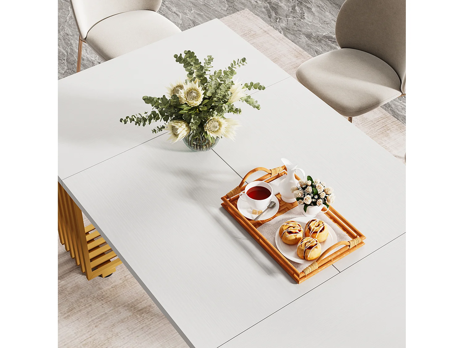 Table de salle à manger moderne pour 6 à 8 personnes, table de salle à manger blanche de 179,8 cm, table de cuisine en bois pour la Saint-Patrick