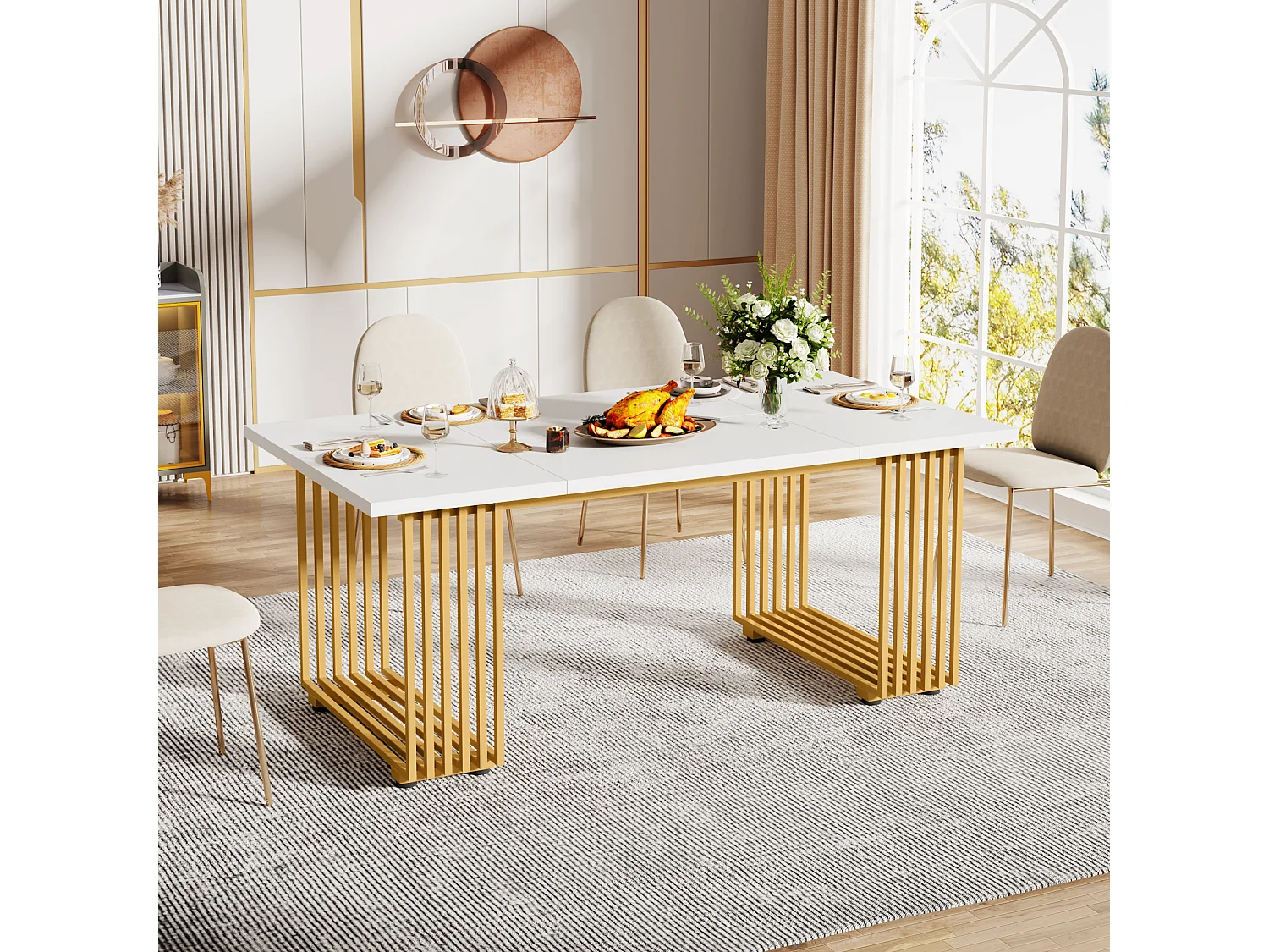 Table de salle à manger moderne pour 6 à 8 personnes, table de salle à manger blanche de 179,8 cm, table de cuisine en bois pour la Saint-Patrick