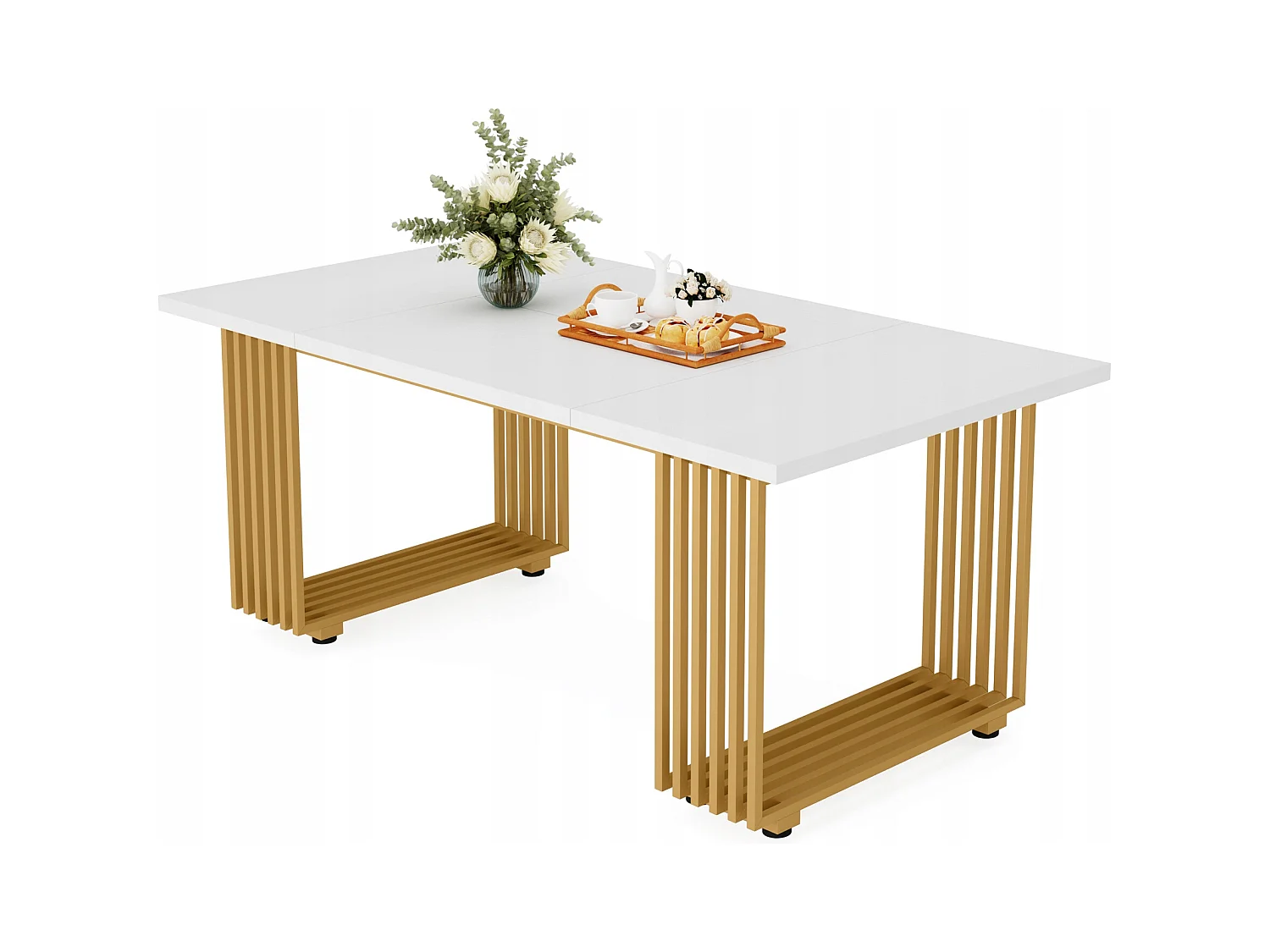 Table de salle à manger moderne pour 6 à 8 personnes, table de salle à manger blanche de 179,8 cm, table de cuisine en bois pour la Saint-Patrick