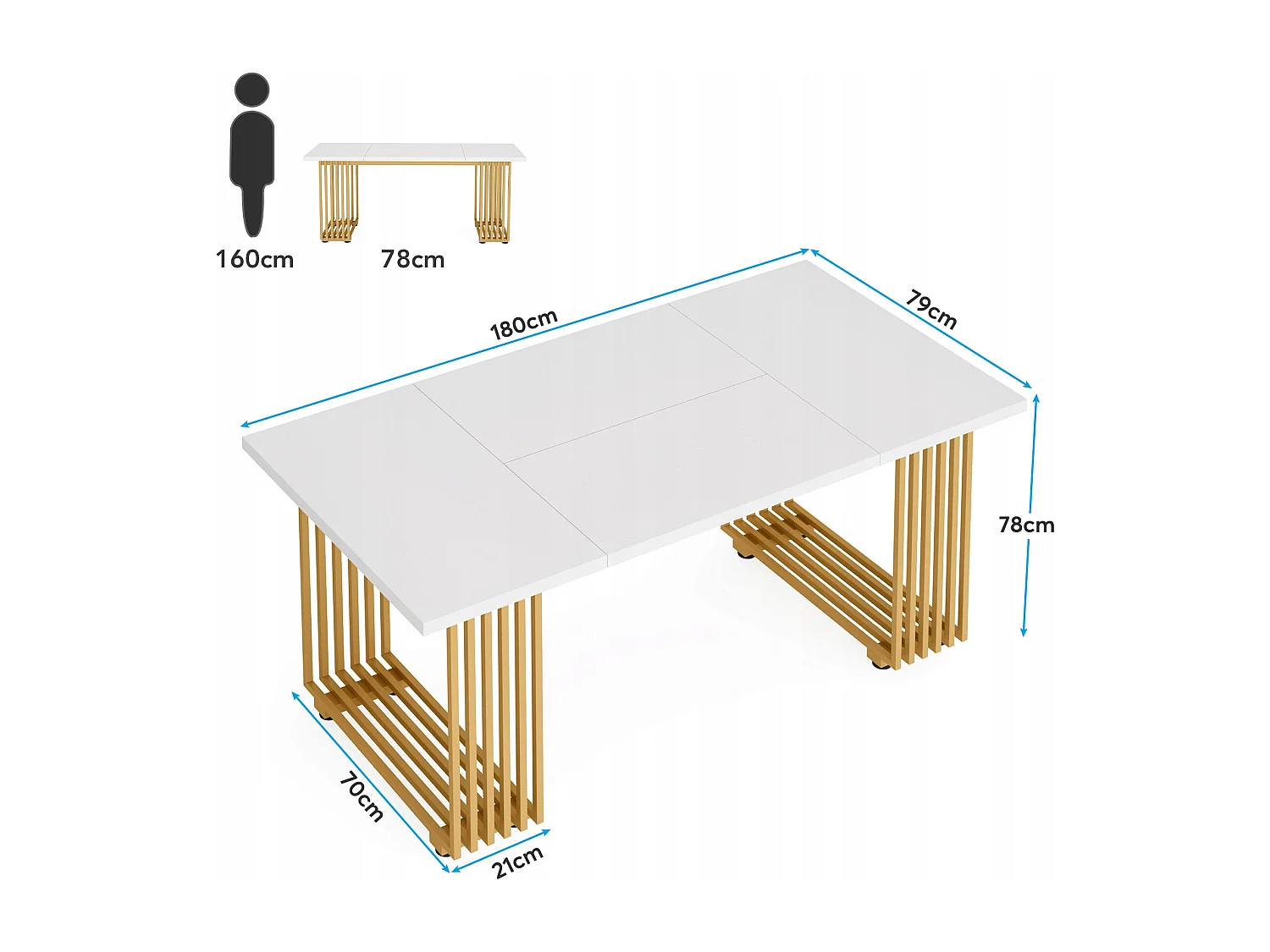 Table de salle à manger moderne pour 6 à 8 personnes, table de salle à manger blanche de 179,8 cm, table de cuisine en bois pour la Saint-Patrick