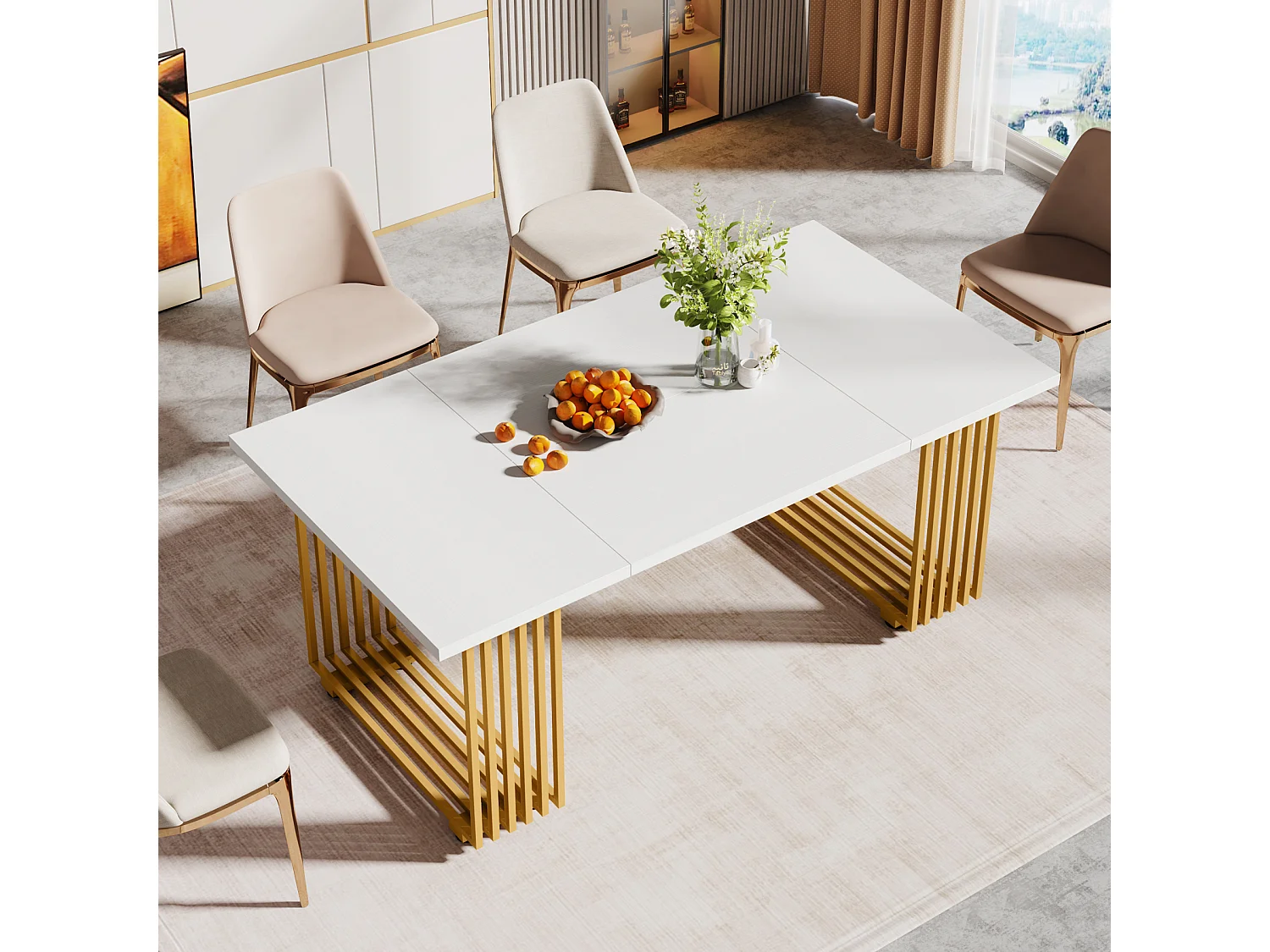 Table de salle à manger moderne pour 6 à 8 personnes, table de salle à manger blanche de 179,8 cm, table de cuisine en bois pour la Saint-Patrick