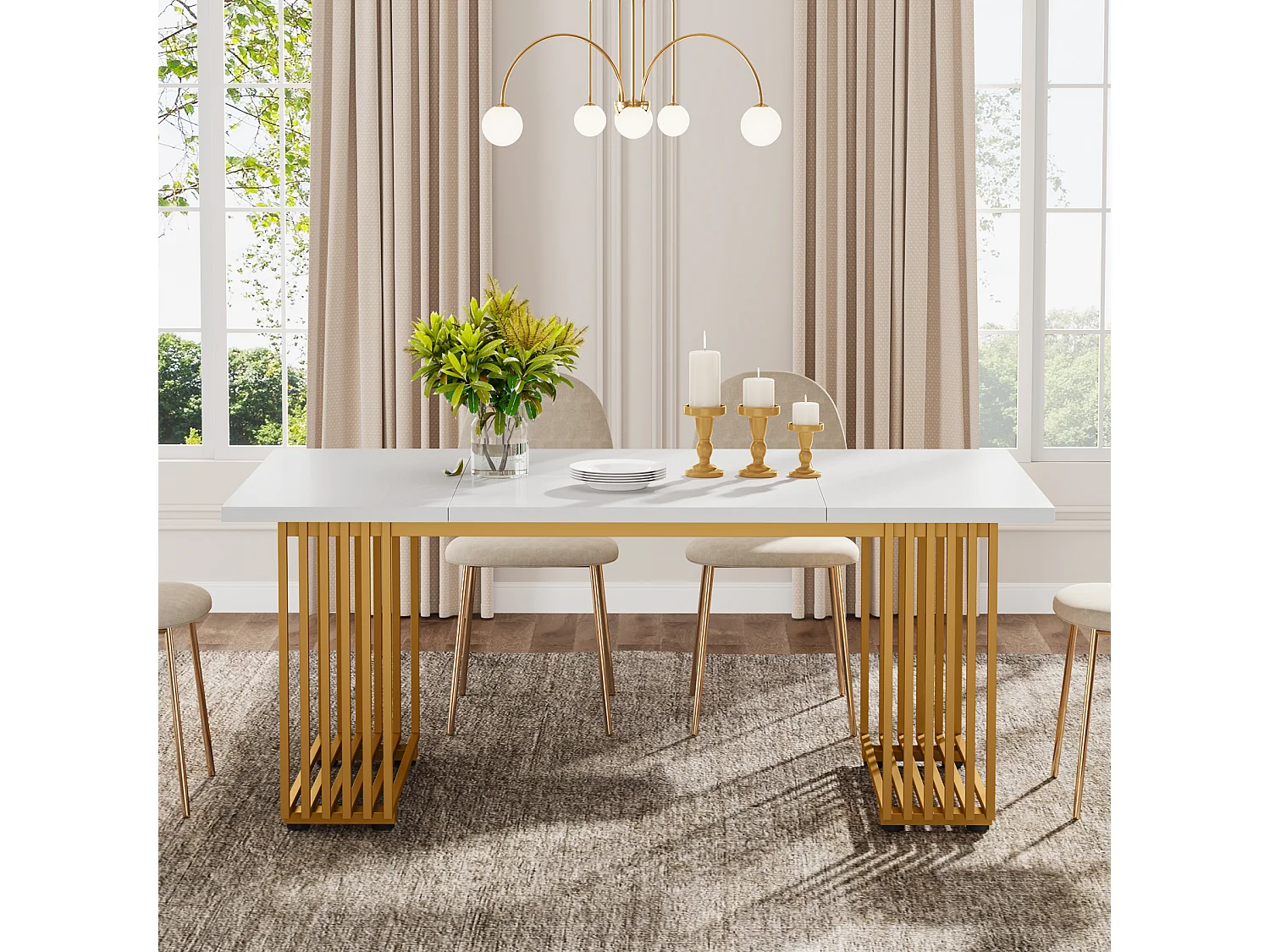 Table de salle à manger moderne pour 6 à 8 personnes, table de salle à manger blanche de 179,8 cm, table de cuisine en bois pour la Saint-Patrick