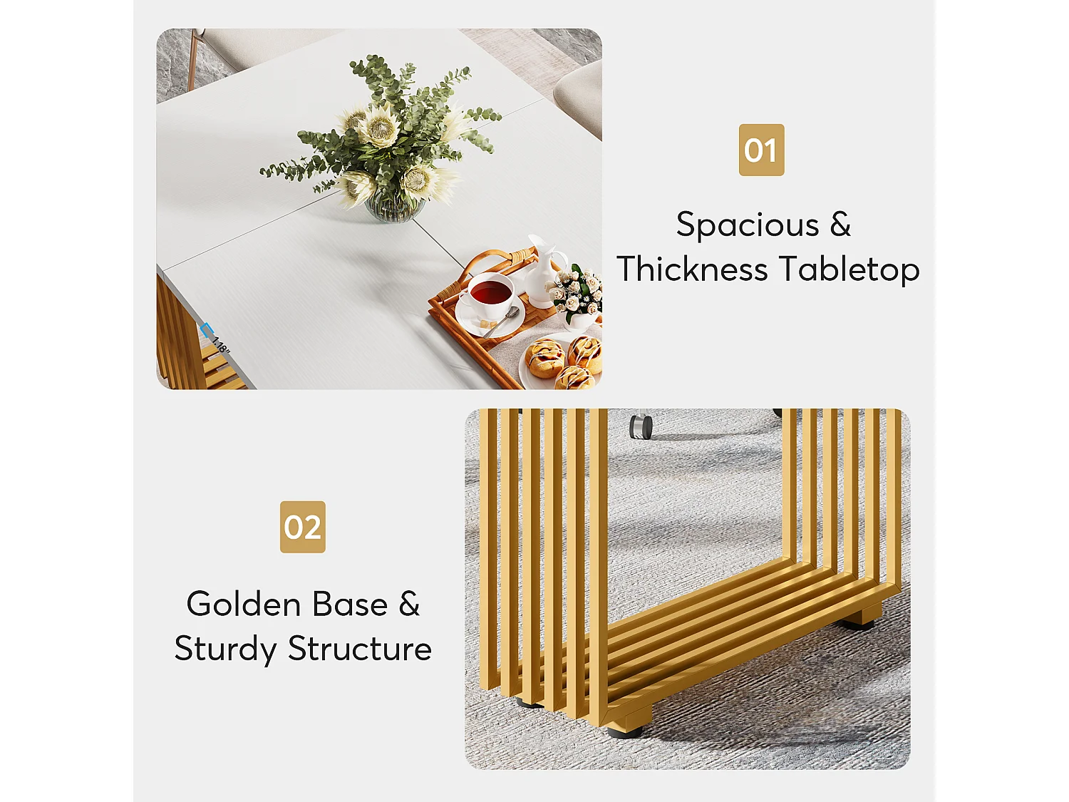 Table de salle à manger moderne pour 6 à 8 personnes, table de salle à manger blanche de 179,8 cm, table de cuisine en bois pour la Saint-Patrick