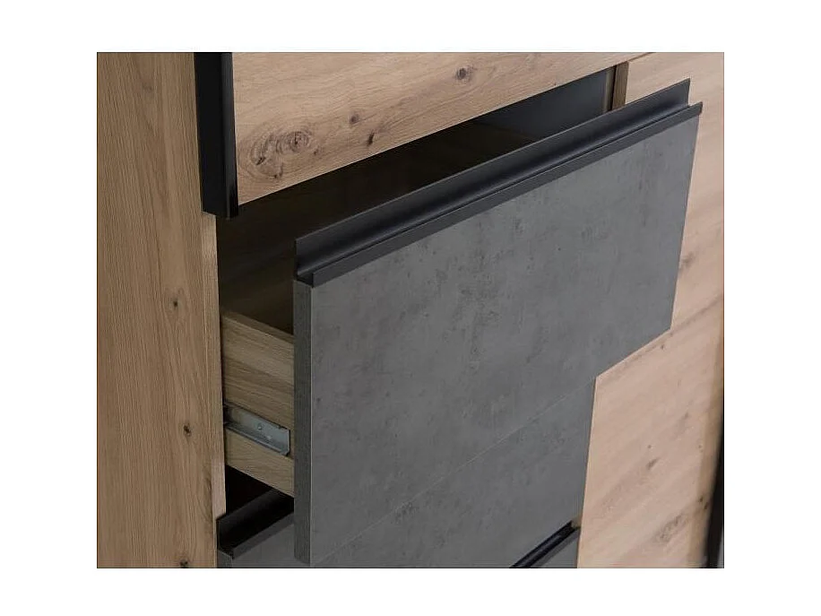 Armoire 2 portes coulissantes 3 tiroirs - Decor chene artisan et beton gris - L 200,1 x P 61,2 x H 200,5 cm - WINN2