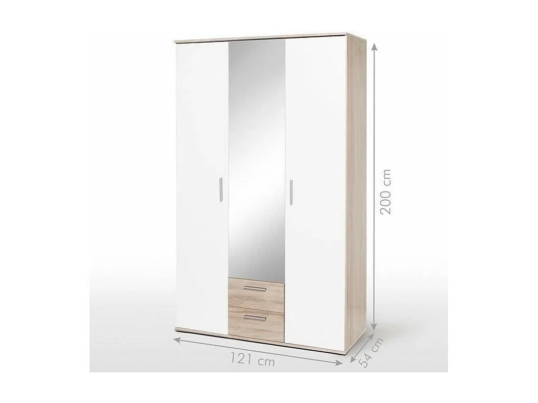 Armario Contemporáneo Blanco y Roble SELKEÄ - 3 Puertas, 2 Cajones - L 121 cm