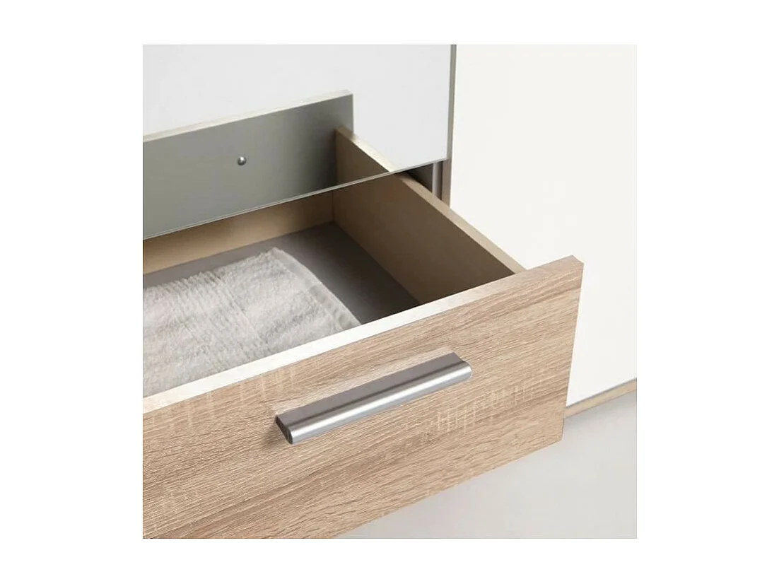 Armario Contemporáneo Blanco y Roble SELKEÄ - 3 Puertas, 2 Cajones - L 121 cm