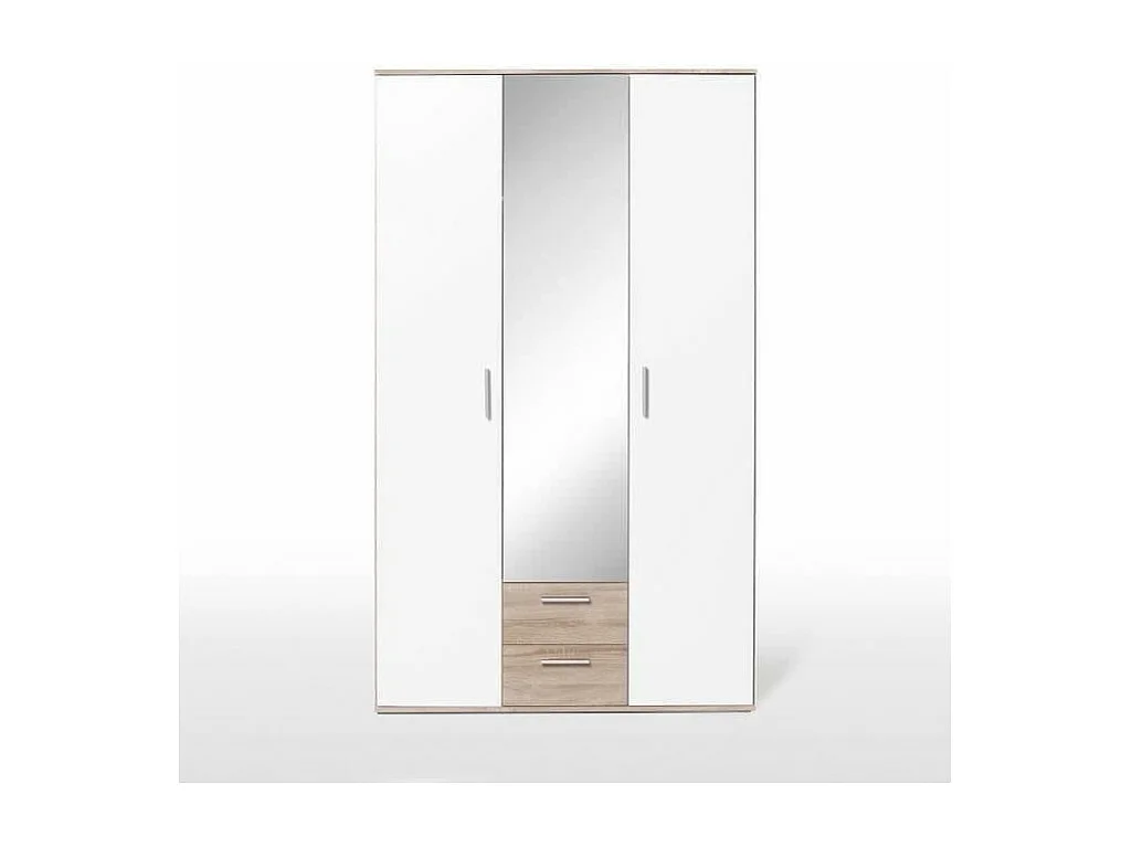 Armario Contemporáneo Blanco y Roble SELKEÄ - 3 Puertas, 2 Cajones - L 121 cm