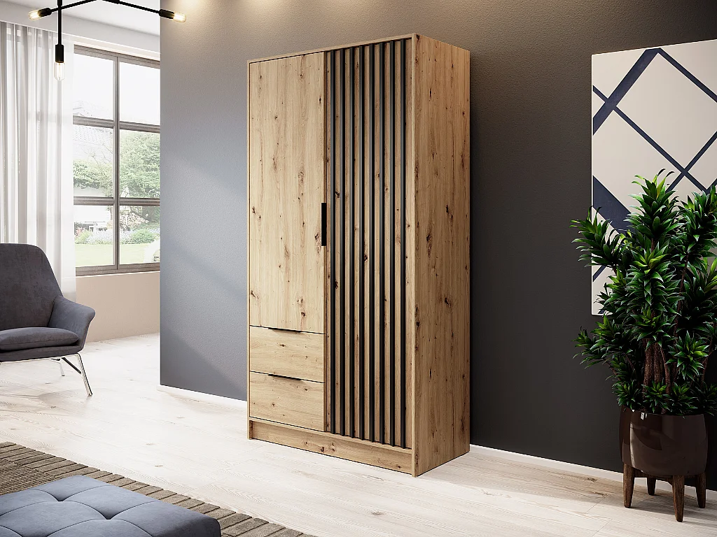 Roupeiro AMBIHOME ELLY 03 - Carvalho Artesanal, C105xP51xA200cm