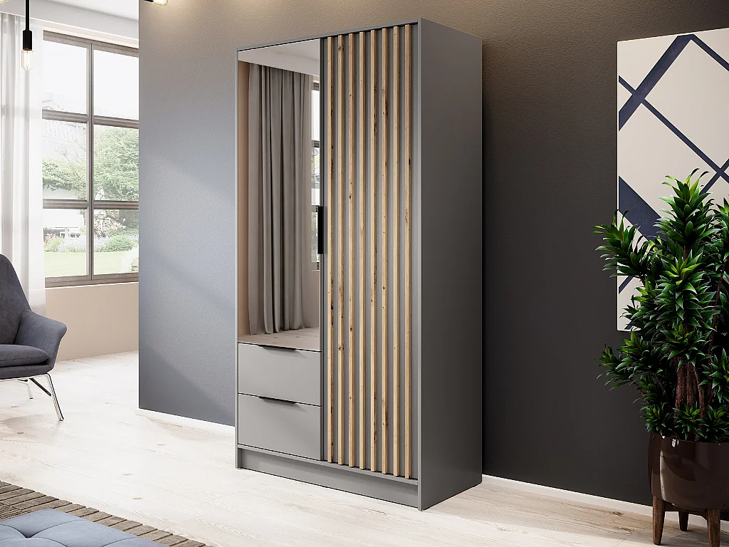 Roupeiro c/espelho AMBIHOME ELLY 04 - Cinzento, C105xP51xA200cm