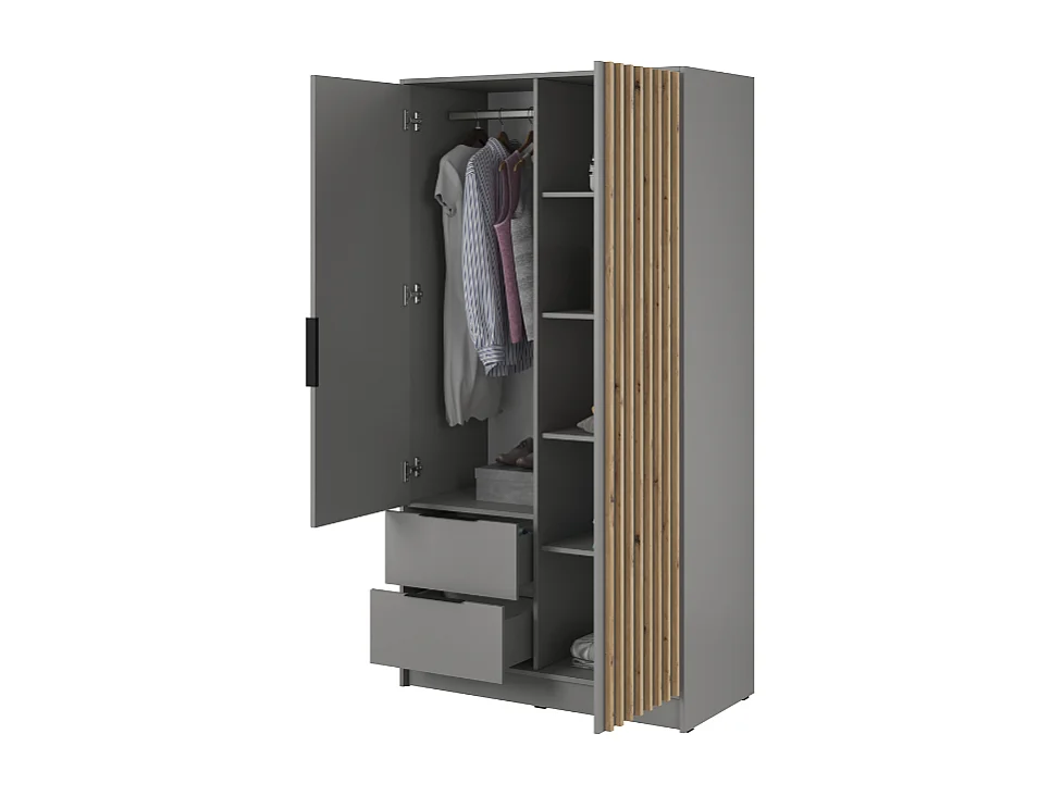 Roupeiro c/espelho AMBIHOME ELLY 04 - Cinzento, C105xP51xA200cm