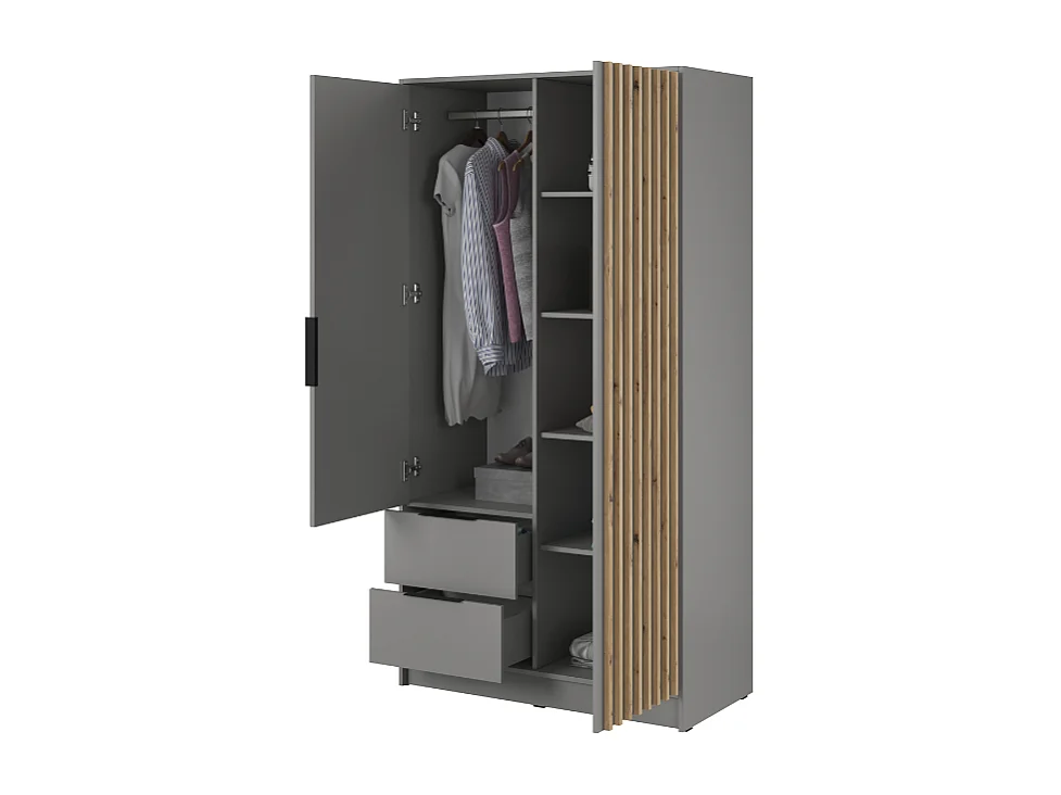 Roupeiro c/espelho AMBIHOME ELLY 04 - Cinzento, C105xP51xA200cm