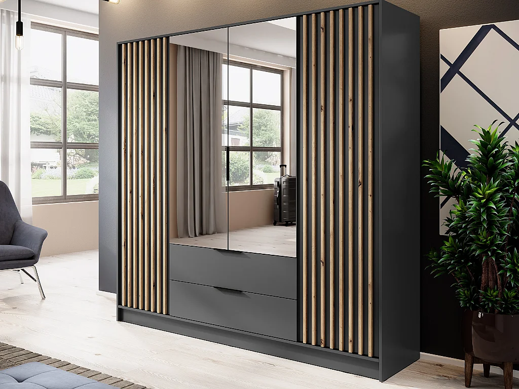 Roupeiro c/espelho AMBIHOME ELLY 08 - Grafite, C206xP51xA200cm