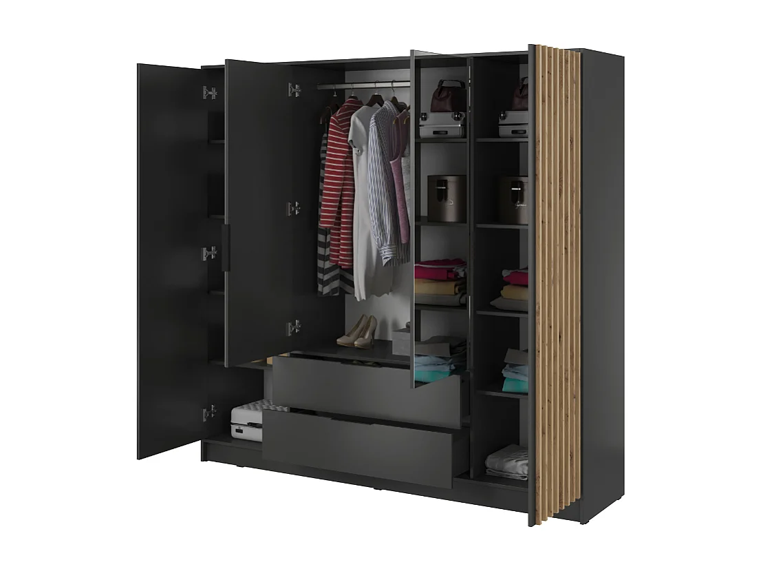 Roupeiro c/espelho AMBIHOME ELLY 08 - Grafite, C206xP51xA200cm