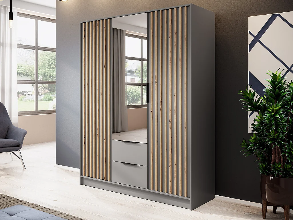 Roupeiro c/espelho AMBIHOME ELLY 06 - Cinzento, C155xP51xA200cm